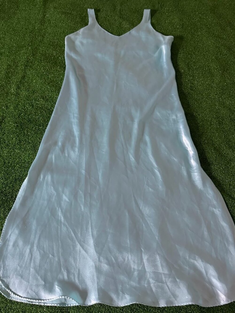 Vintage Jayre Light Blue Satin Slip Dress Long Nightgown Cottagecore Size M USA